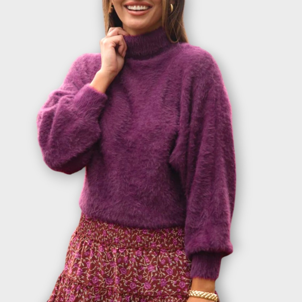 Pink Lilyā Purple Fuzzy Knit Turtleneck Sweater XS Long Sleeve Soft Pullover